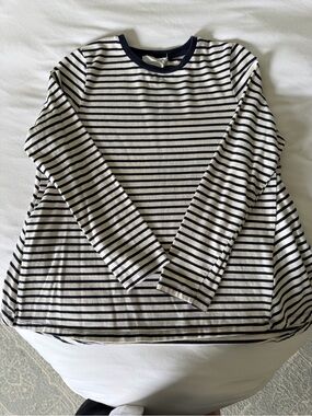 Pomander Place Navy and Cream Striped Long Sleeve Tee